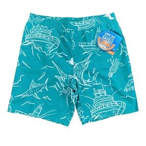 Columbia PFG Swim Shorts Boys XL Super Backcast Nautical Teal Marlin Boat UPF 50